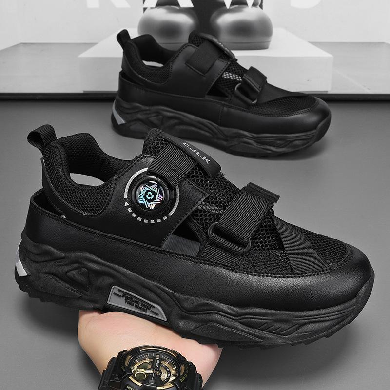 

Summer sports shoes men s outdoor hollow breathable rotating button teen wear casual men s shoes sneakers 44 чёрный