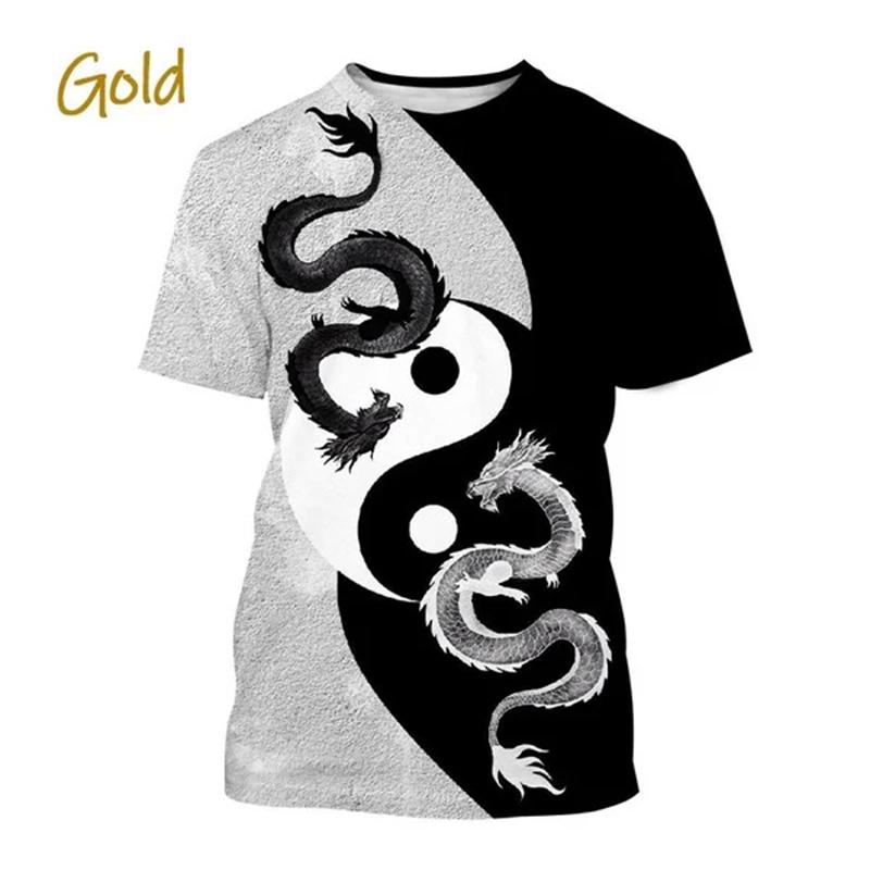 Summer Chinese Tai Chi Bagua Pattern T-shirt Men's Yin Yang Koi 3D Printed Top Shirt Cool Street Short Sleeve Clothing
