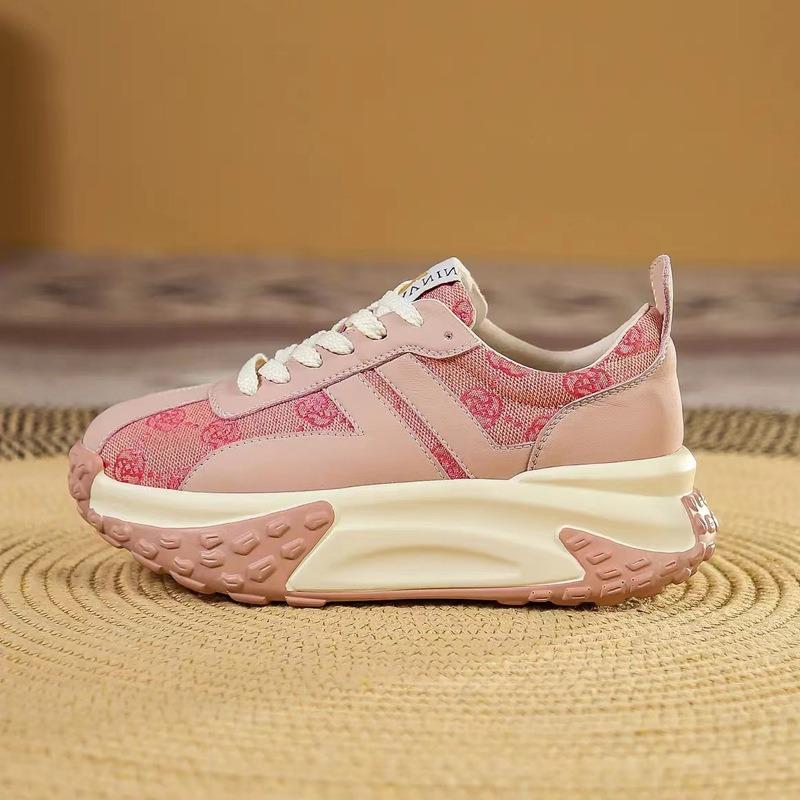 

Platform dad shoes women s spring new pink women s shoes leather versatile height increase leisure sports 40 рожевий
