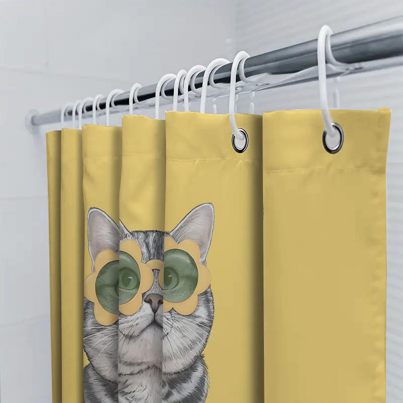 Cat Shower Curtain Cute Pet Bathroom Decor Funny Animal Pattern Waterproof Liner For Home