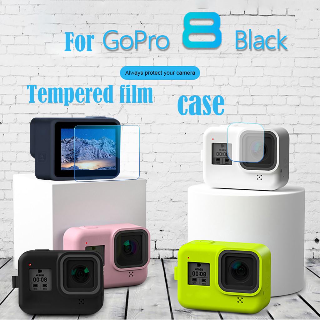 Soft Silicone Protective Housing Cover Case+Tempered film for Go-pro 8 Black