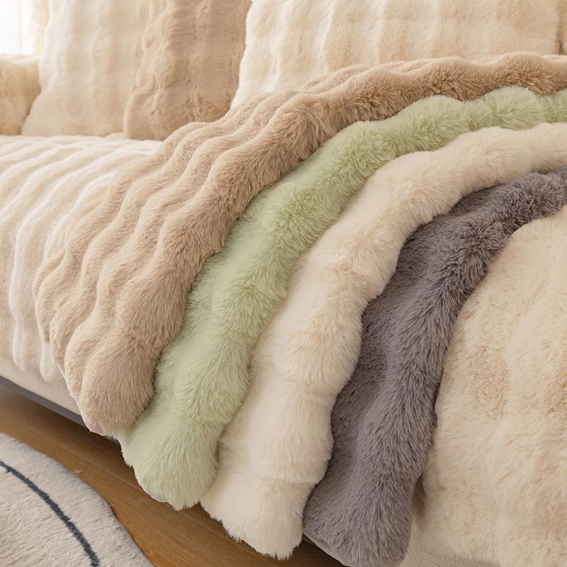 Winter Plush Sofa Cushion Thickened Non-Slip Light Luxury Cushion Winter Leather Sofa Cover Cover Cloth