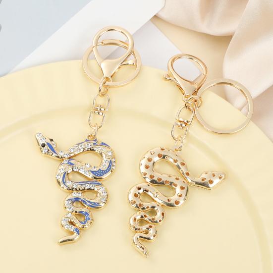 Keychain Pendant Sparkling Rhinestones Inlaid Zinc Alloy Snake Shape Key Chain Lightweight Car Bag Accessory