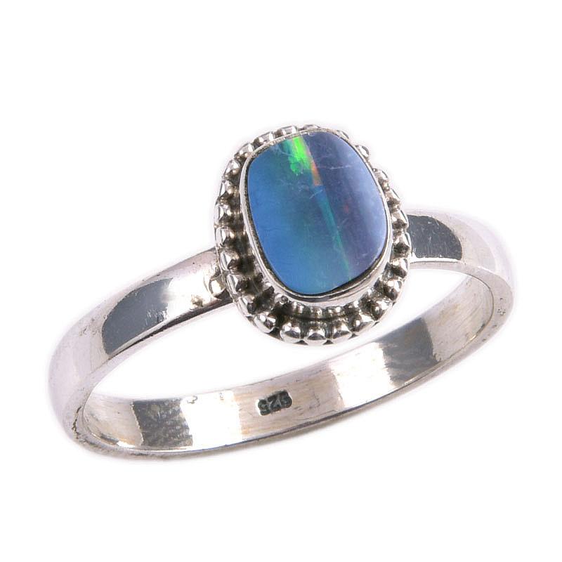 Natural Australian Opal Gemstone 925 Solid Sterling Silver Gift Ring S.10 l2V80