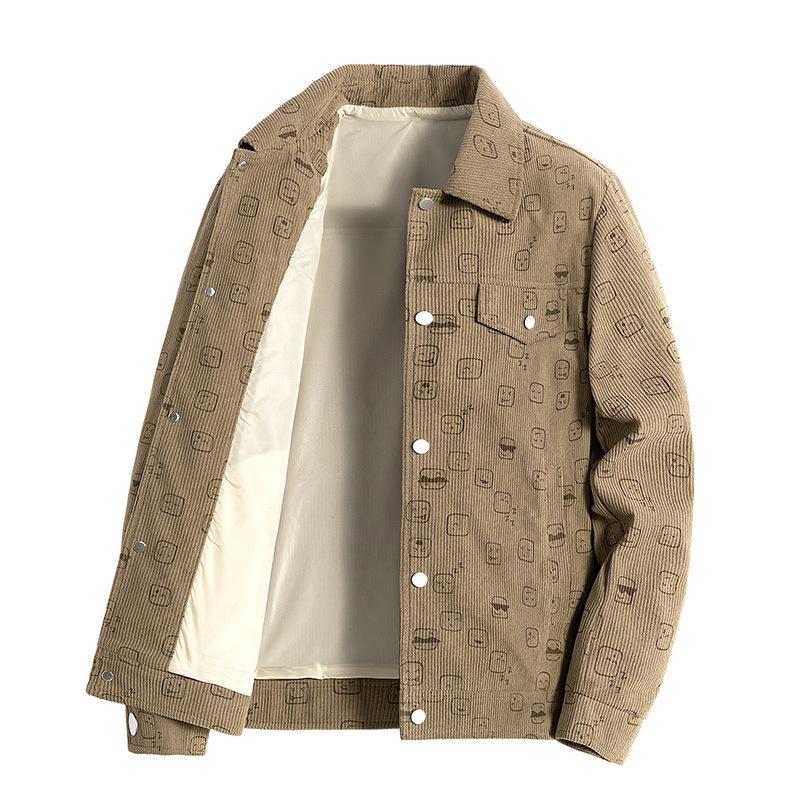 

Versatile Men s Cartoon Print Casual Jacket Plus SizeM-6XL Relaxed Fit Retro Texture Outerwear, Easy-to-layer Jacket for Street & Daily Outfits 6XL темно-коричневого кольору