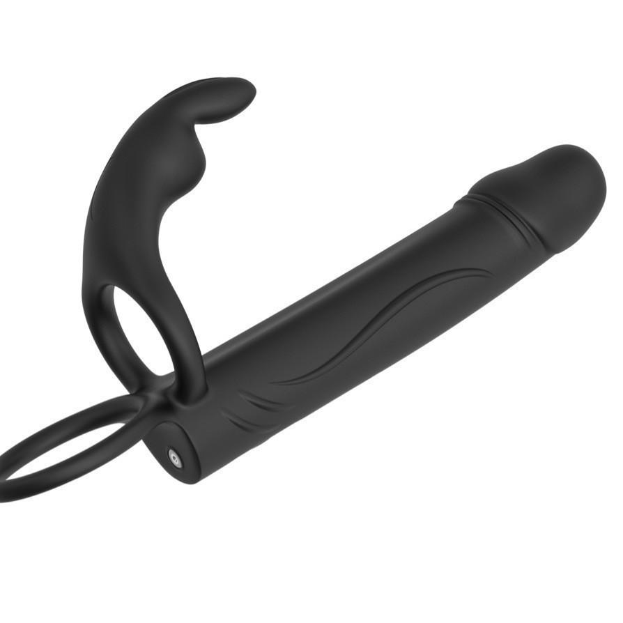 Rabbit-ear Cock Ring Vibrating Anal Plug with Clitoral Stimulator, Wearable Double Ended Anal Plug, Unisex Dual User Anal Sex Toy