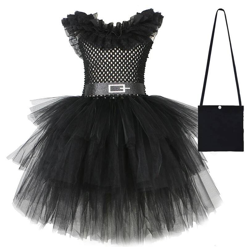 Costumes Noirs Wed à 3 Couches pour Filles Fête d'Halloween Tenue de Jeu de Rôle Robes Princesse Superposées d'Écolière avec Col en Dentelle 7Y black