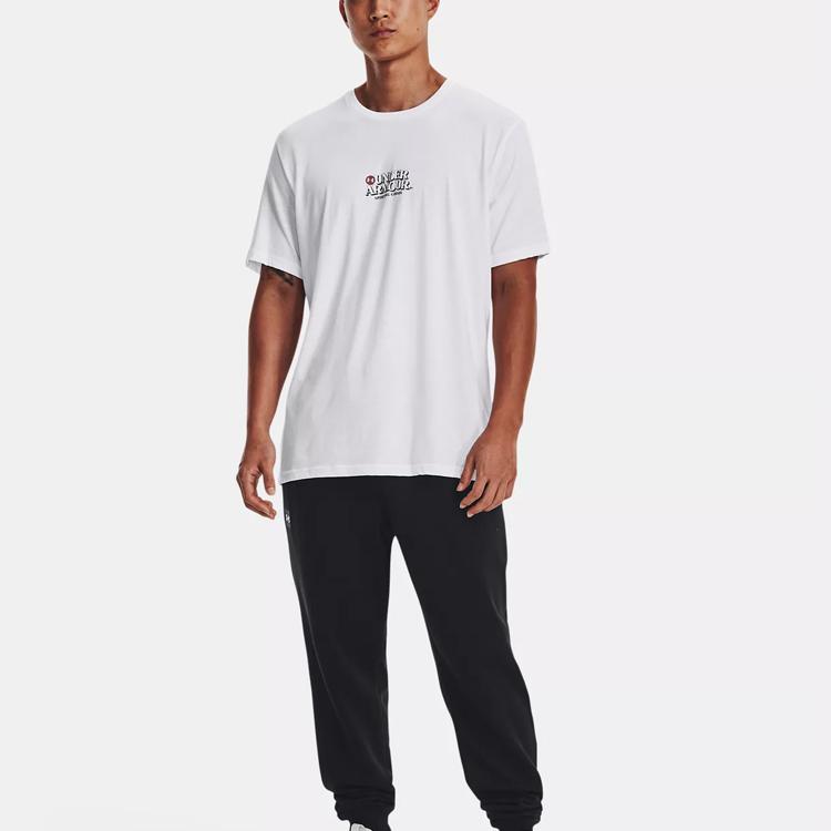 Under Armour Letter Print Crew Neck Short Sleeve T-Shirt Men Tops White 1376856-100