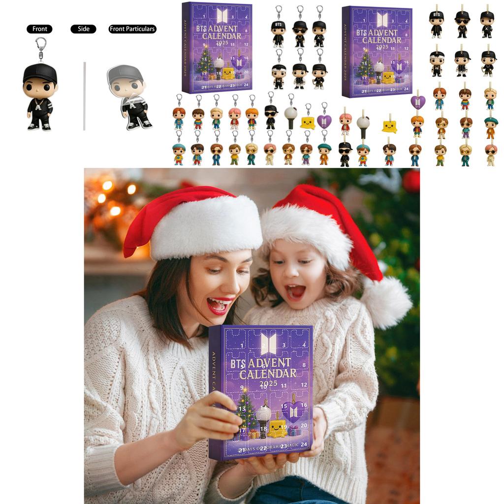 Bts Christmas Advent Calendar With Acrylic Keychain Ornaments For Holiday Gift Giving