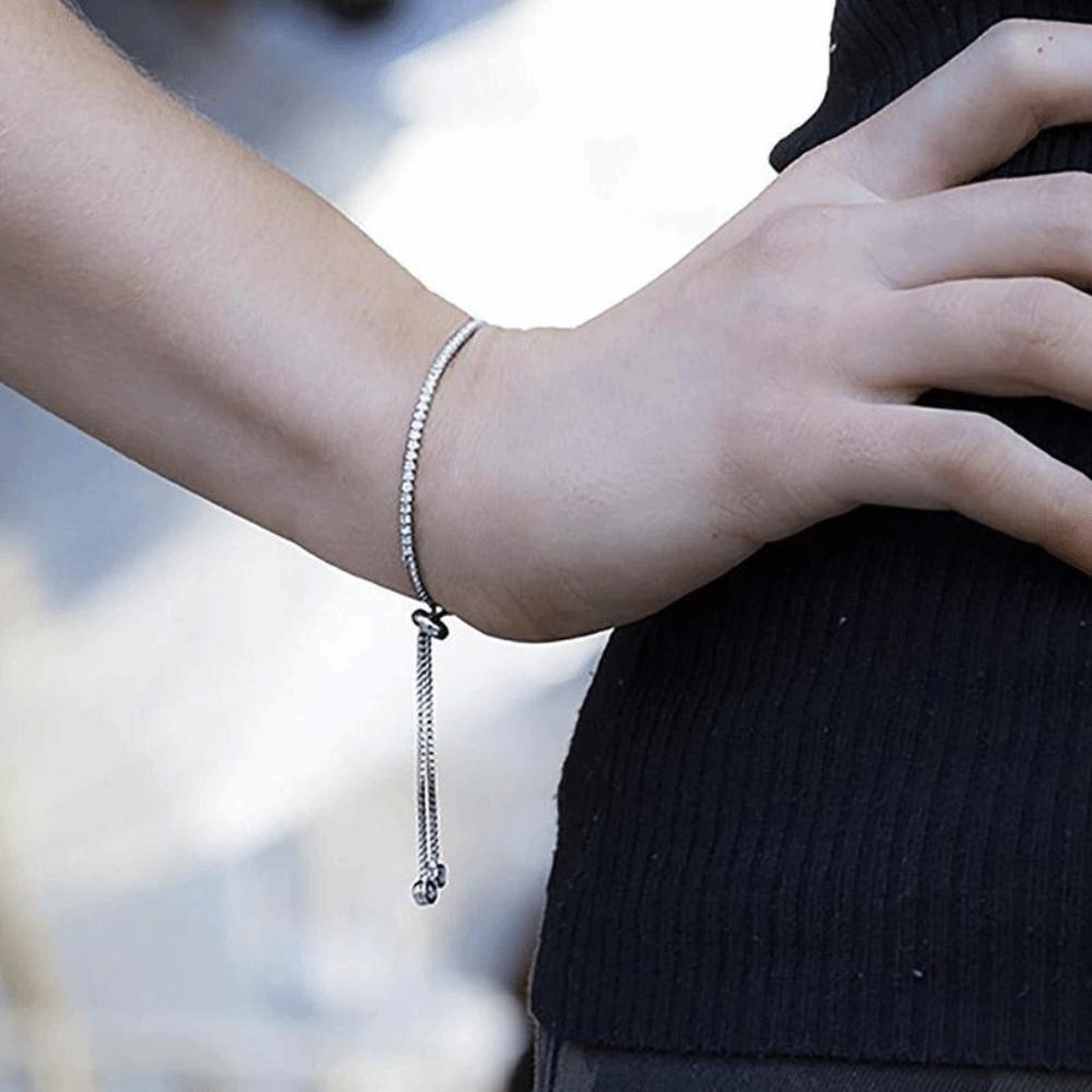 Glitter String Crystal Tennis Bracelet Stretch Fit Claw Chain Bracelet  Women's Jewelry