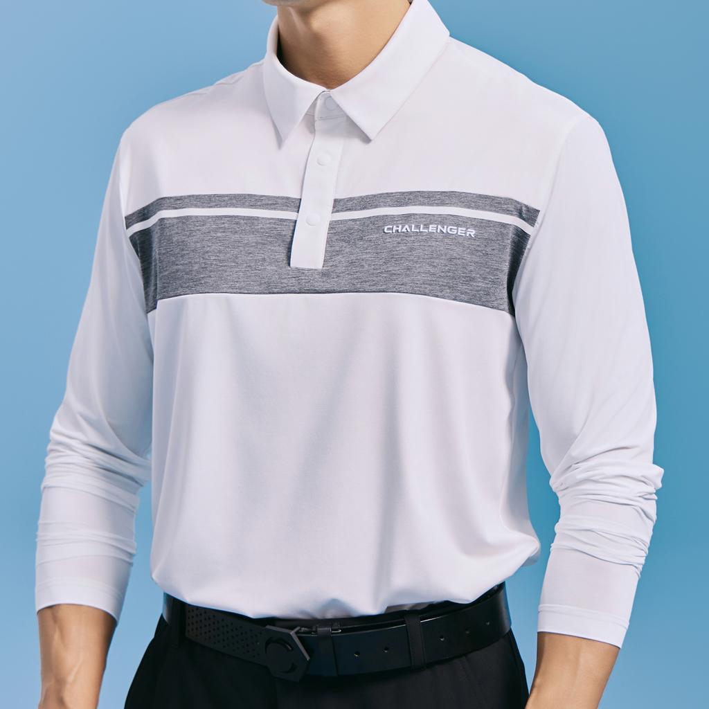 CHALLENGER Men'S Color Block Accent Cooling Collared Long Sleeve Sun Guard T-Shirt White