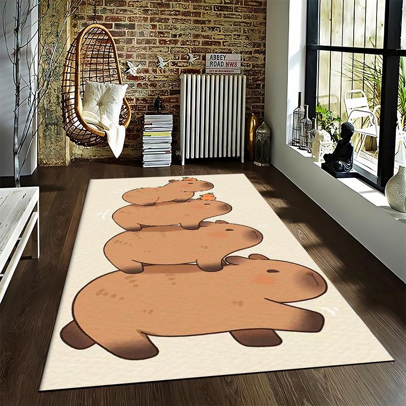 Cute Cartoon Capybara Stack Design Carpet for Living Room Decor Suitable for use as an anti-slip for living room bedroom sofas