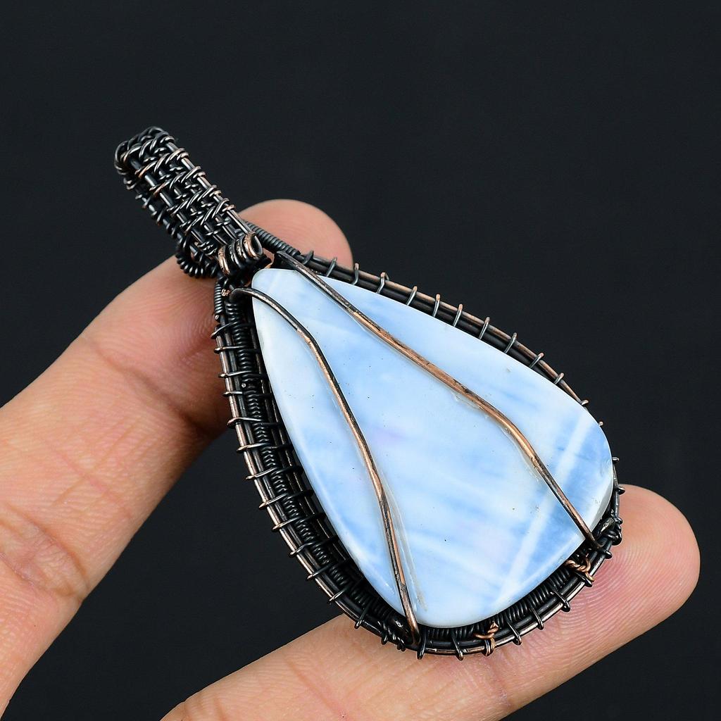 Owyhee Opal Pendant, 999 Copper Wire Wrapped Jewelry, Gemstone Pendant, Gift For Her Handmade Dainty Jewelry