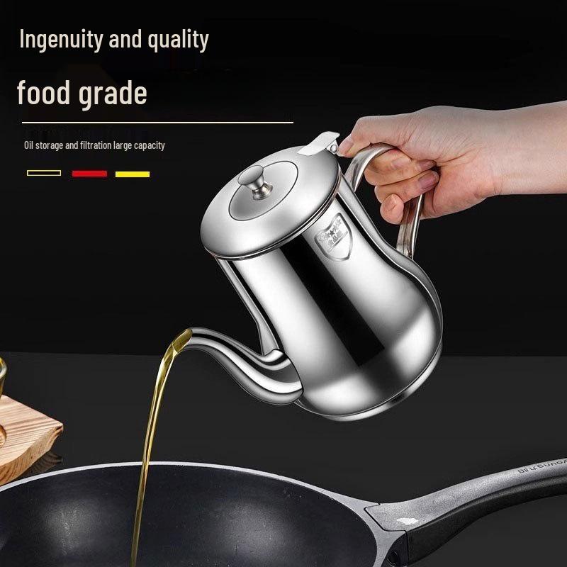 Stainless Steel Leak-Proof Oil Can with Filter, Large Capacity Kitchen Storage Bottle