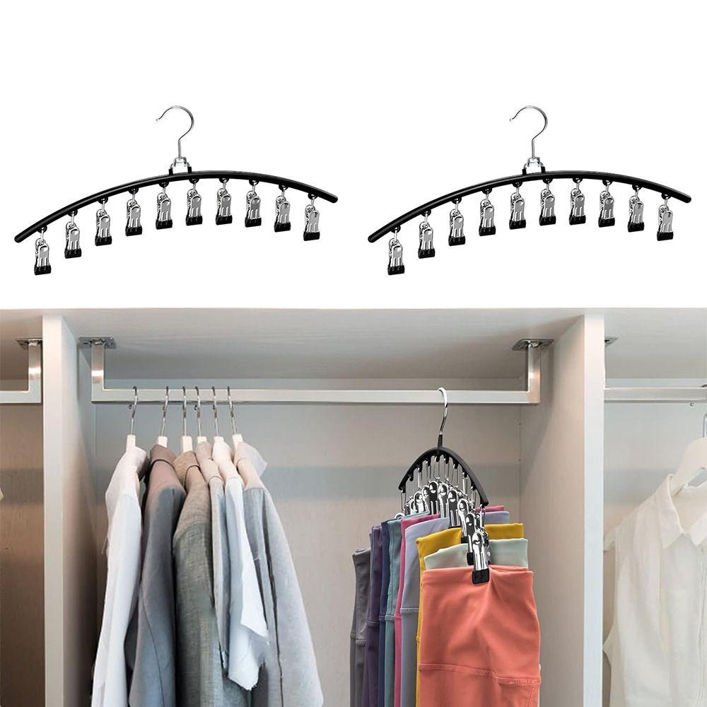 

2 Pcs 10 Clips Closet Organizer Stainless Steel Clothes Drying Rack Balcony