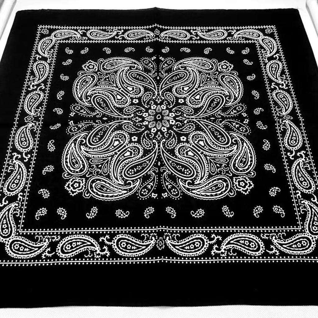 Kakatrend Bandana 100% Cotton Men's Black Triangle Scarf Adult Paisley Stylish Handkerchief Cotton Bandana Unisex Durag 3-Piece Set Black 55cm X 55cm