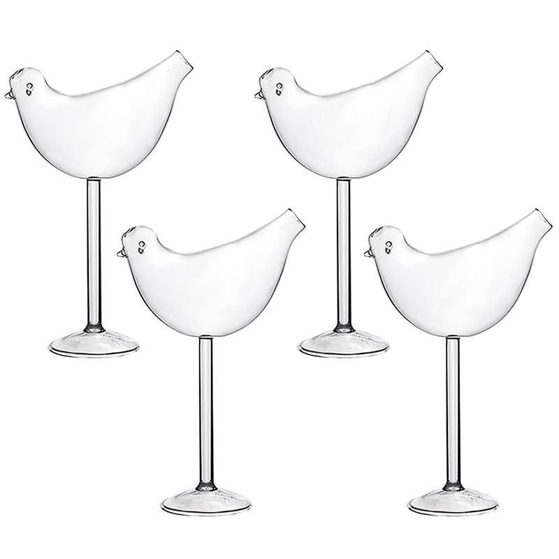 4Pcs Creative Birds Cocktail Glass Unique Clear Crystal Glasses Lovely Birds Drinking Bottle for Champagne/Mixed Drinks/Liquor