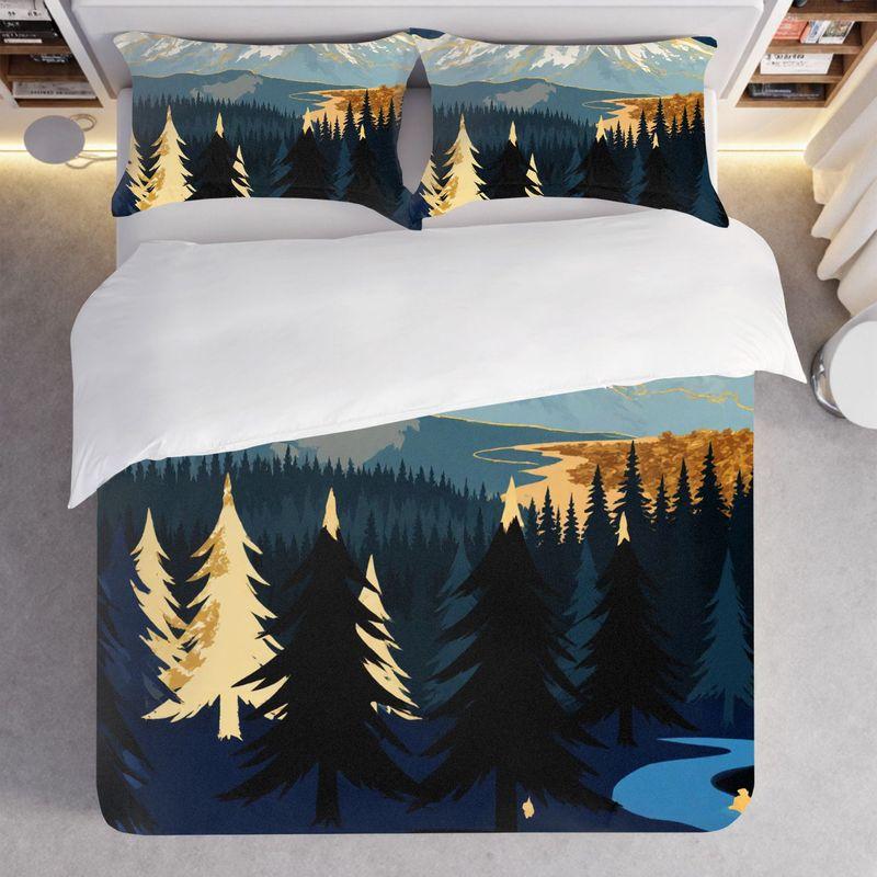 3-Piece Bedding Pillowcase Quilt Cover Set Snow Mountain Forest River Pattern 2D Digital Printing For Bedroom Dormitory Decor