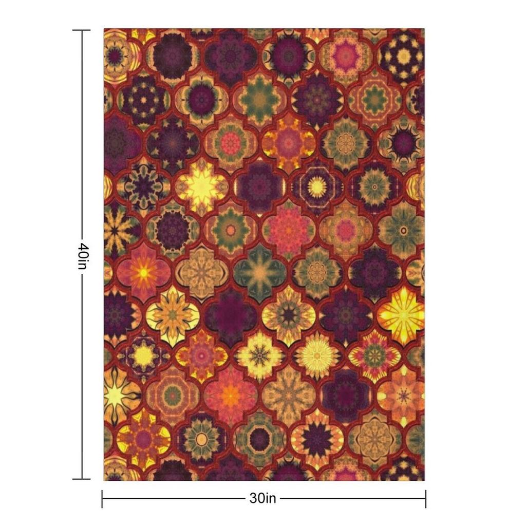 Moroccan Tile Pattern, Golden Red Throw Blanket for Winter Plaid On the Sofa Warm Luxury Designer Blankets