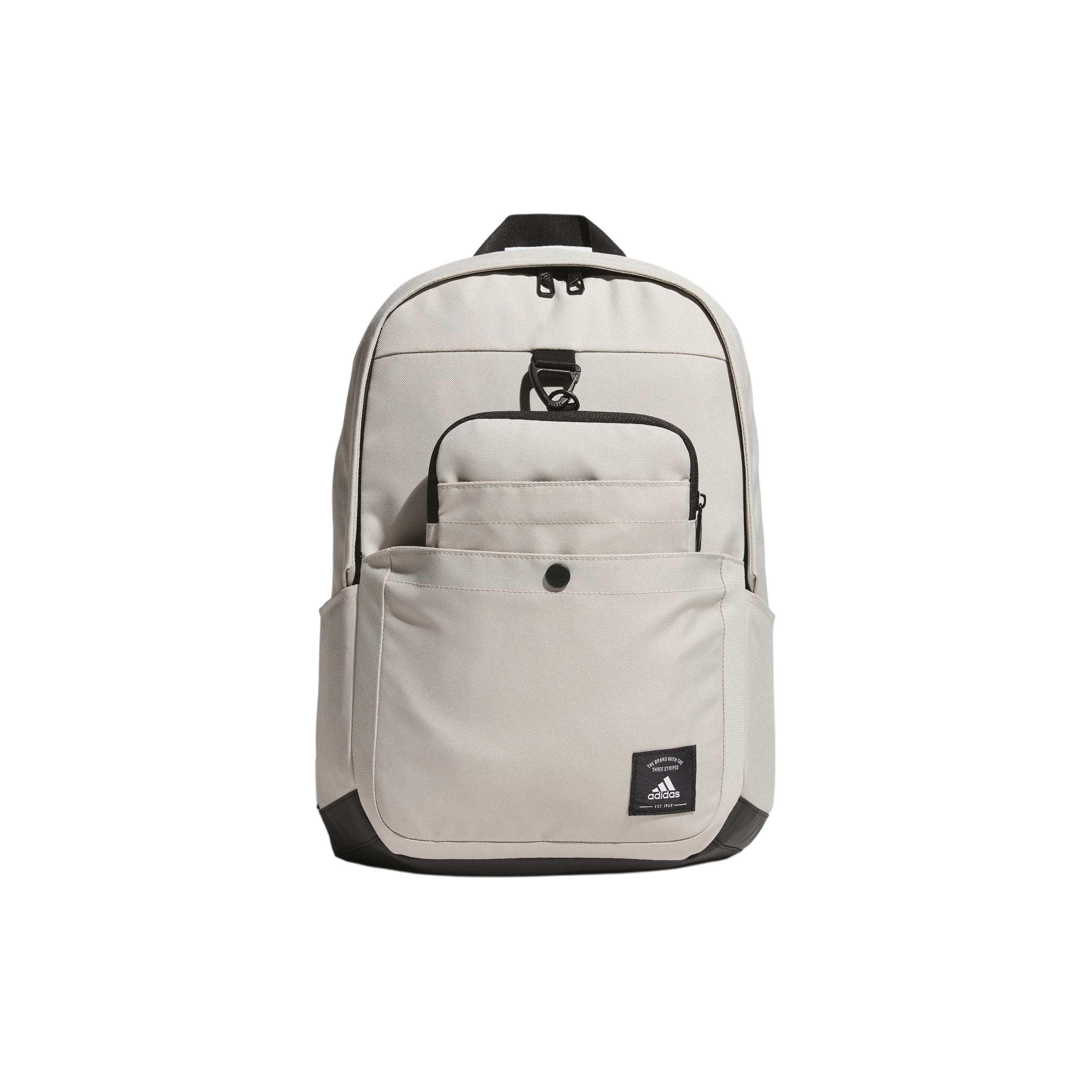 Adidas Zipper Front Logo Recycled Polyester Plain Fabric Backpack Men Backpack Putty-Gray IS9494 Putty Gray