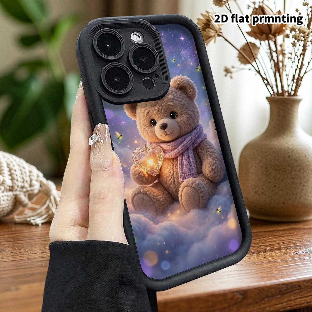 Phone case: 2D flat, suitable for iPhone 18 17 16 15 14 13 Pro protective case, cloud bear, perfect Christmas and Halloween holiday gift