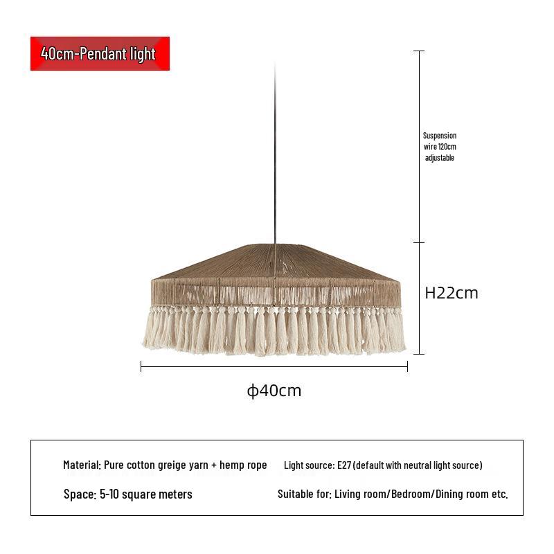 Wabi-Sabi Retro Hemp Rope Tassel Chandelier for Bedroom or Living Room