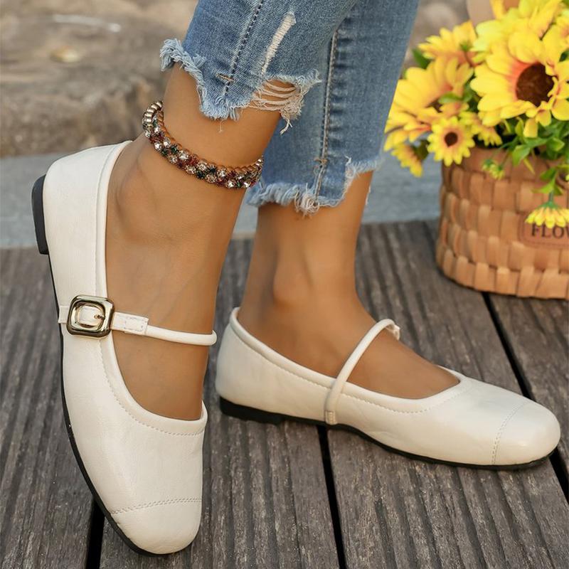 

Fashion Adjustable Buckle Strap Flat Shoes for Women Spring Autumn Casual Solid Flats Shoes Woman Comfortable Square Toe Pu Flats Female 41