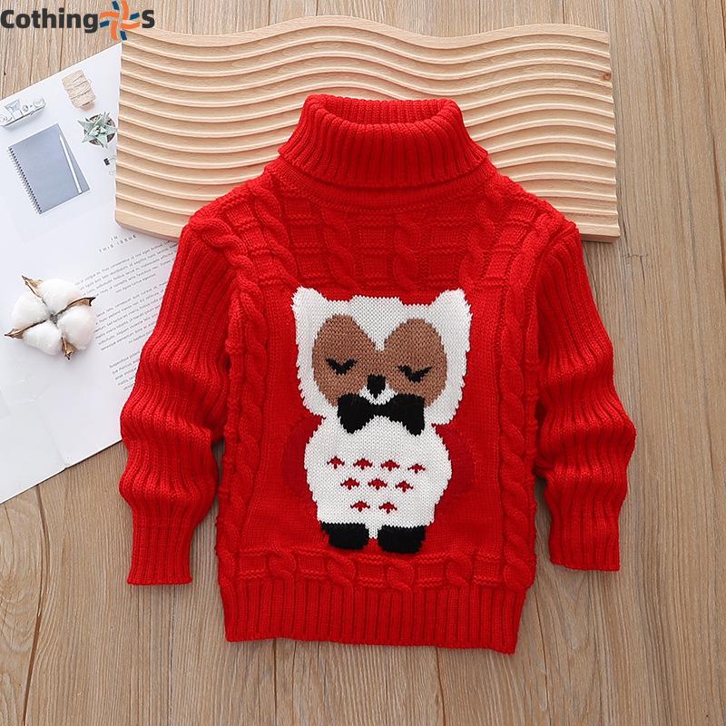 Children's Sweaters Fall and Winter Long-sleeved Boys and Girls Cartoon Turtleneck Knit Sweater
