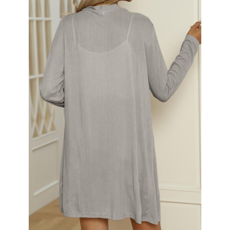 Damen Einfarbige Knopfleiste Langarm Locker Lässig Langer Cardigan