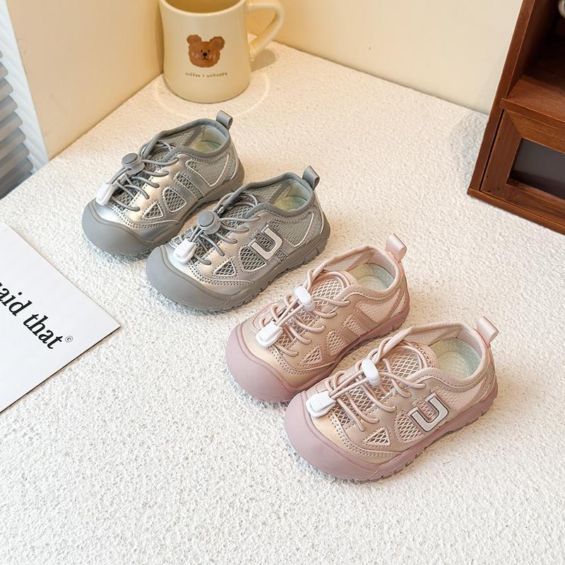 Kids Sports Shoes Mesh Breathable Girls Casual Shoes Pull Rope 2025 New Fashion Children Princess Shoes Non-slip Ins Trend Sweet