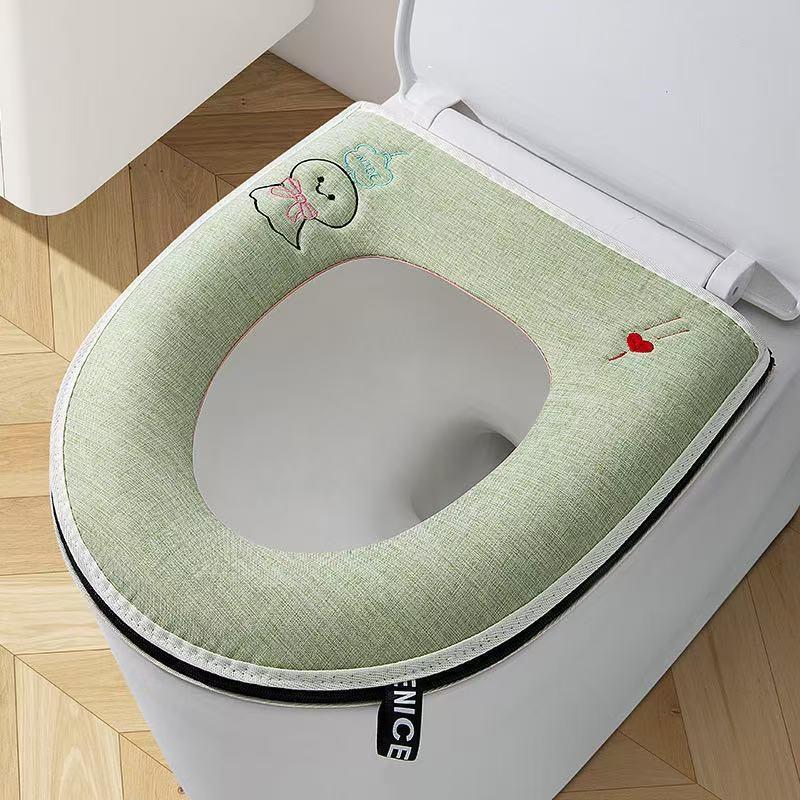 Cotton Linen Universal Zippered Toilet Seat Cover 1 Piece