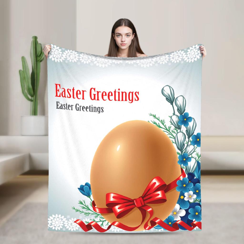 Cute Rabbit Painting Easter Eggs Blankets Quality Soft Cozy  Bedding Throws Spring Picnic Living Room Novelty Bedspread