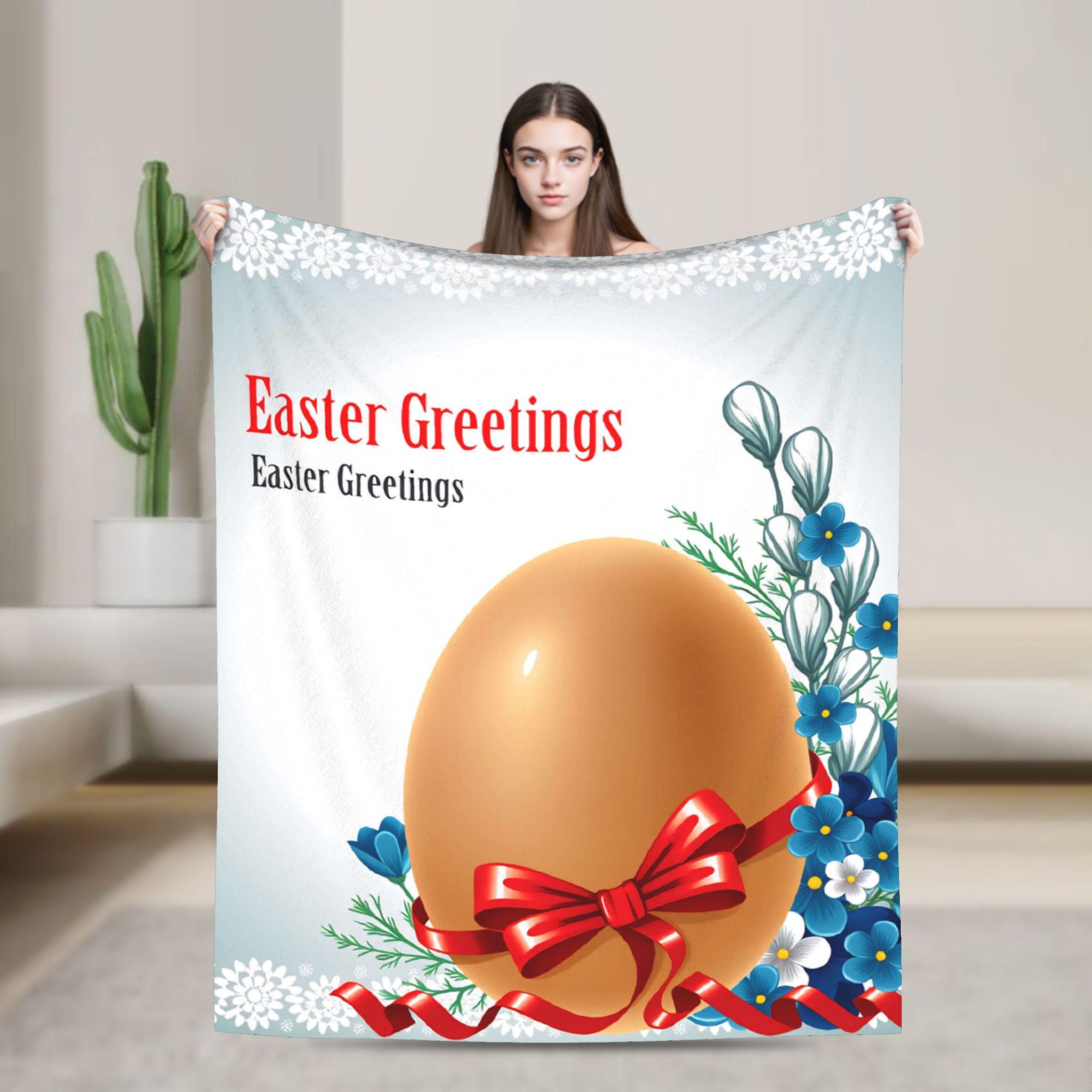 

Vintage Easter Card with Floral Eggs Blanket Winter Warm Soft Throw Blanket For Girls Living Room Flannel Bedspread Bed Cover 75x100cm
