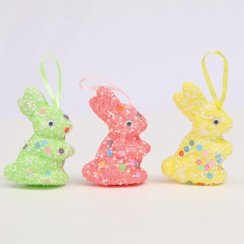 6er-Pack Oster-Themen-Schaumstoff-Hasen zum Aufhängen Funkelnde Pailletten Hasen-Ornament Festival Feiertagsdekoration für Zuhause