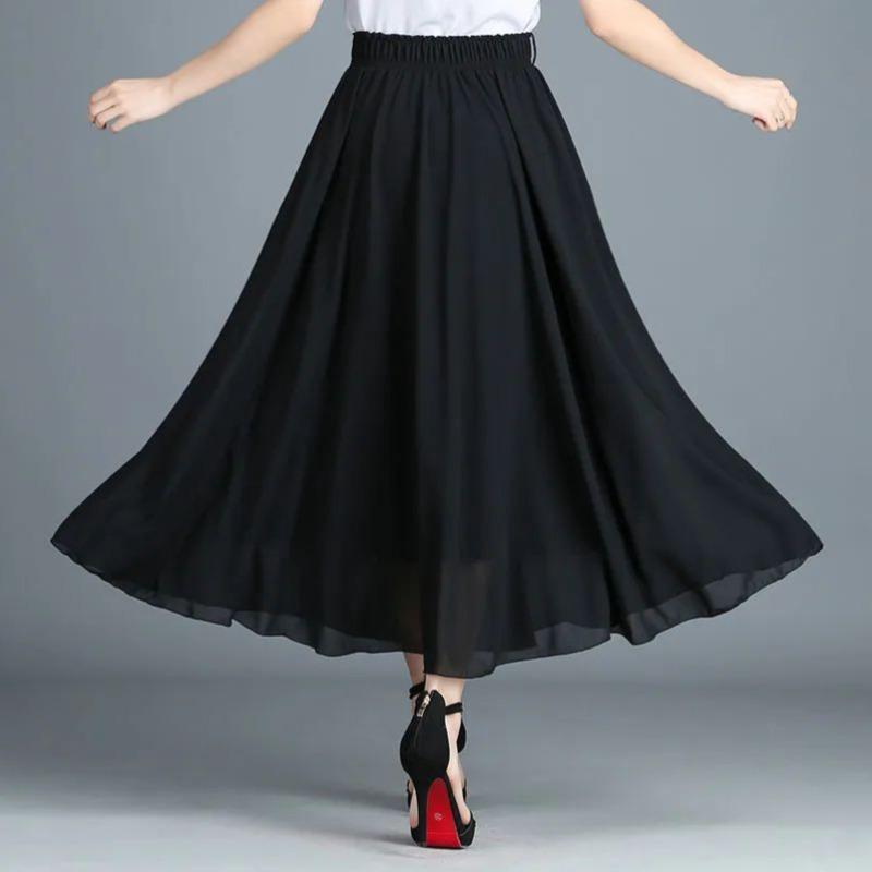 

Шифоновая юбка Эластичный пояс Дизайн Сплошной цвет Женская танцевальная юбка с завышенной талией Средней длины Длинная юбка с драпировкой в ​​виде буквы «А» Для поездок на работу Простая повседневная One Size чёрный