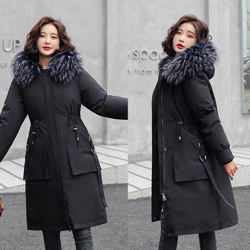 Women's Medium and Long Cotton-padded Clothes In Winter Slim-fitting Thickened Fur Collar Down Cotton-padded Jacket