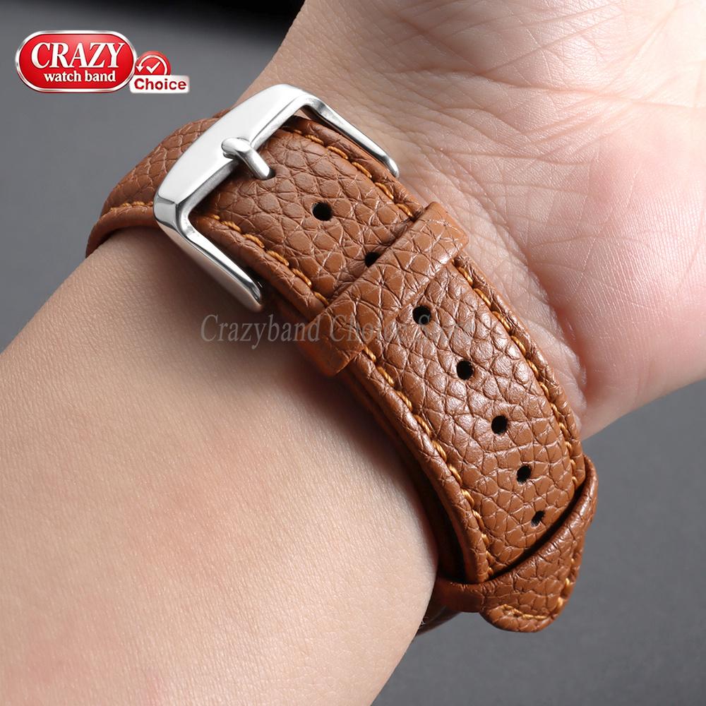 10/12/14/16/18/19/20/21/22mm Litchi Pattern Leather Watch Band Straps Men Women High Quality Universal Brown Wristband with Tool