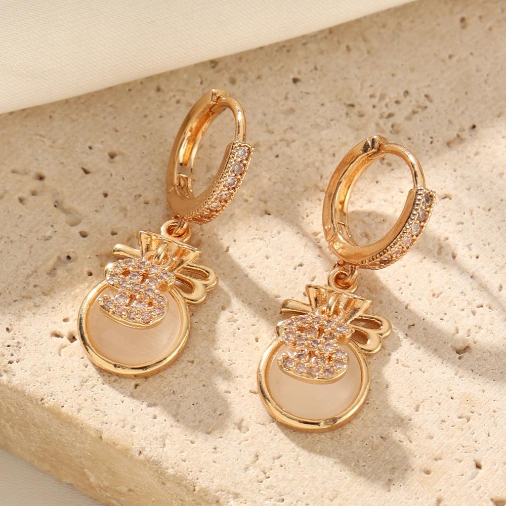 Money Bags Shape Dangle Earrings for Women 2025 New Fashion Golden Cubic Zirconia Drop Earring Wedding Party Jewelry Accessories