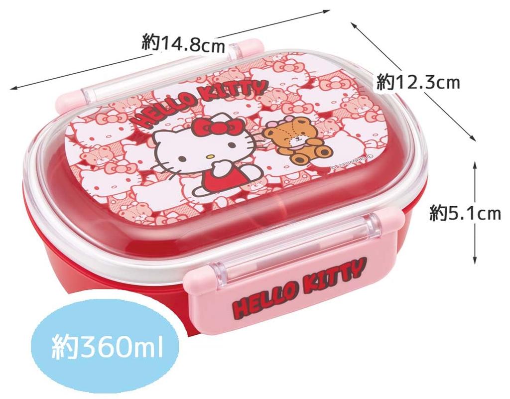 Skater Lunch Pojedynczy Hello Sanrio Wyprodukowano w Japonii Pudełko dla dzieci, Piętrowy, 360ml, Kształt kopuły, Kitty, Ushiro-Shiro, Design, Antybakteryjny, (QAF2BAAG-A)