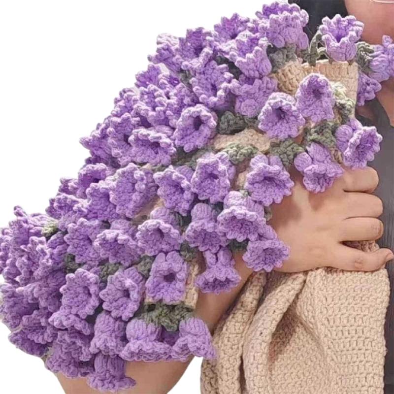 

Romantics Flower Bouquet Blanket Soft and Lightweight Crochet Throw for Bedroom Living Room or Outdoor Picnic 43x43inch