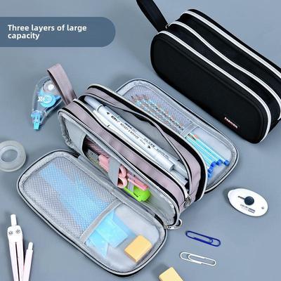 Cross-Border Multifunctional Canvas Pencil Bag with Large Capacity for Middle School Students