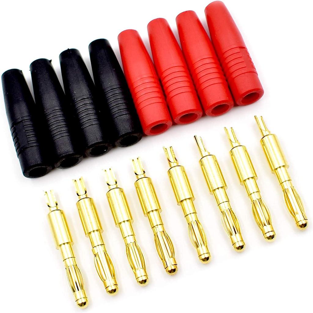 5 Pairs 4mm Banana Connectors for RC LiPo Batteries | Gold-Plated | Compatible with WLtoys 144001, Battery Case | Red and Black | Plastic