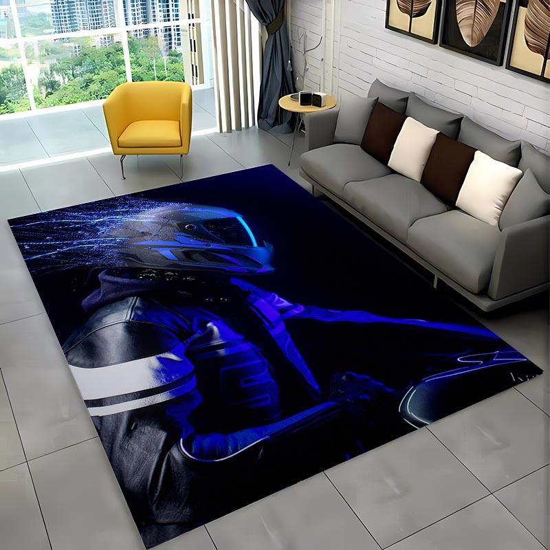 3D Printing Cool Motorcycle Helmet Carpets for Home Living Room Children's Bedroom Sofa Doormat KitchenFloor Rugs Anti-slipDecor