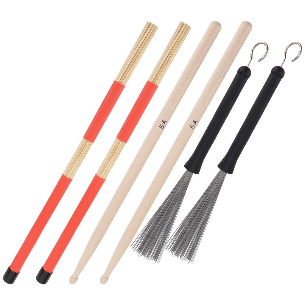 Drum Sticks Set 5A Classic Maple Rod Instrument Accessory with Retractable Brushes for Jazz