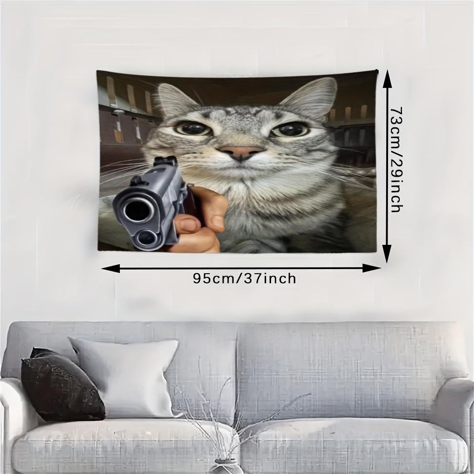 VIKAMA Evil Cat Background Tapestry Living Room And Bedroom Home Decor Background Fabric Fun And Creative Tapestry 74x94cm(29x37in)