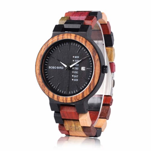 

BOBO BIRD Men s Wooden Watch, Natural Wood, Colorful, Day and Date Display, Japanese Quartz Movement, Chronograph, Unique Design