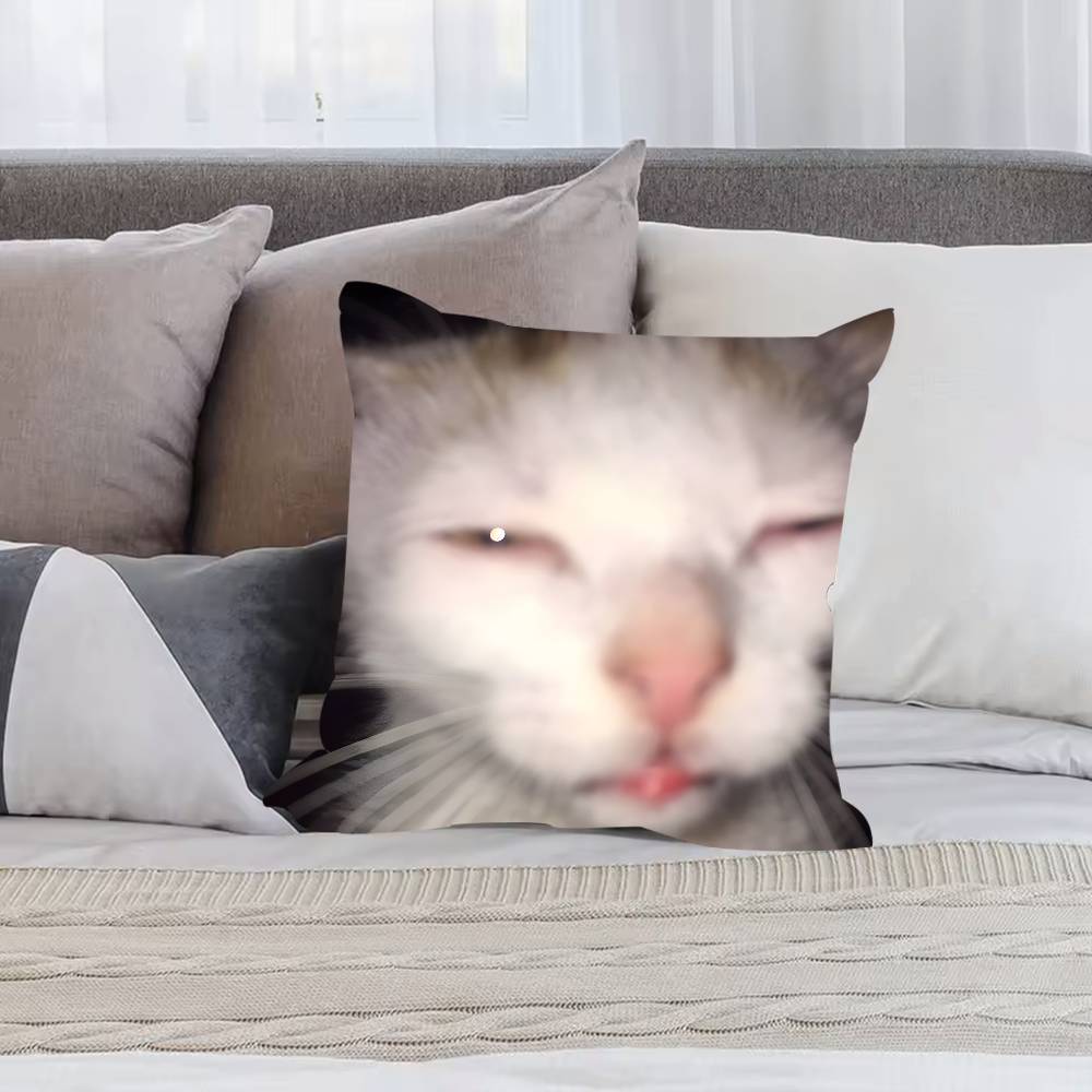 Pet Cat Funny Memes Pillow Case Anti-dustmite Pillowcase Invisible Zipper Silky Short Plush Sofa Cushion Cover
