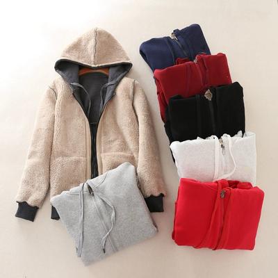 Mode Hoodie Damen Winter Einfarbig Warmer Baumwollmantel mit Dickem Samt Reißverschluss Strickjacke Jacke Damenbekleidung