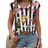 Summer Women's Casual Temperament Retro Printed Pattern V-neck Narrow Sleeved Shirt