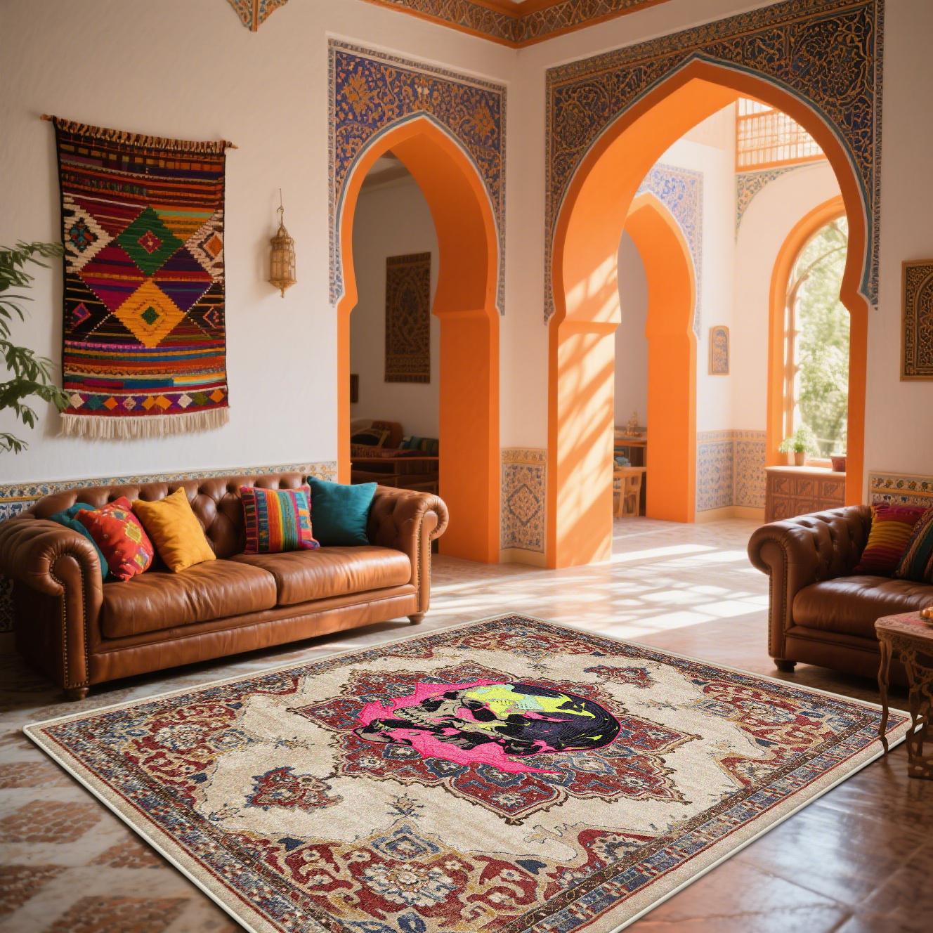 

Persian Retro Rugs for Living Room Abstract Decoration Bedroom Non-slip Washable Carpet Easy Clean Classical Lounge Floor Mat 60*90cm